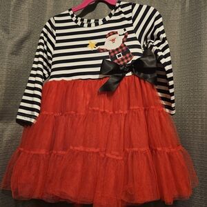 Striped Santa Kids Formal Dress - Red and Black